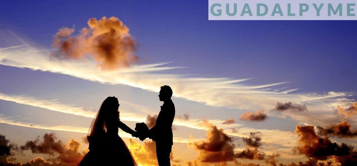 sunset, wedding, silhouettes