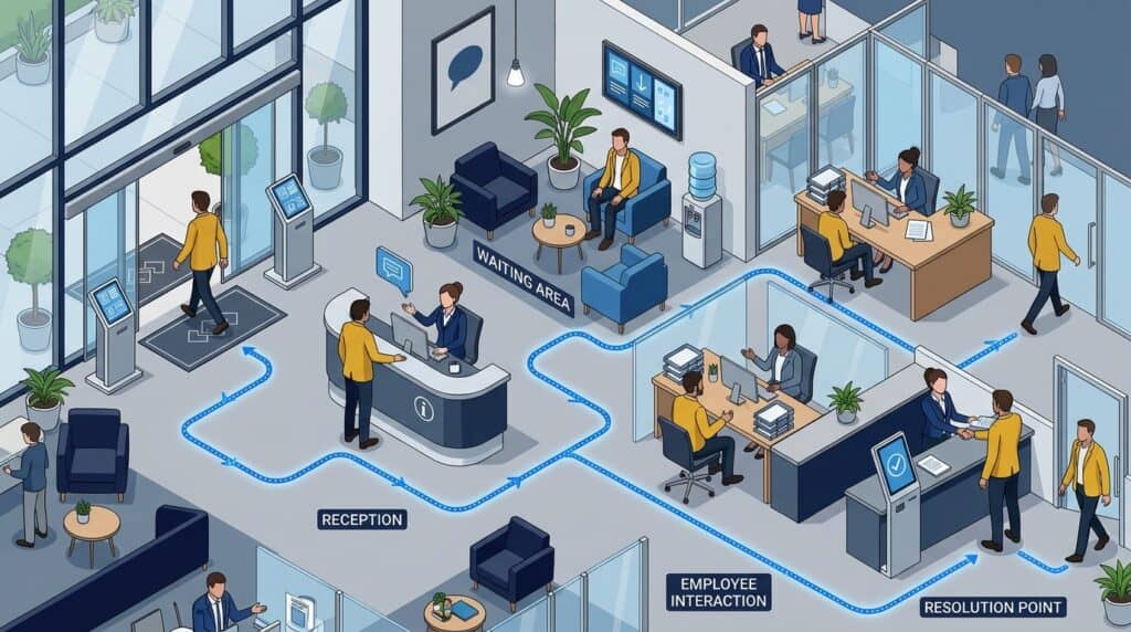 Recorrido de la experiencia presencial de un cliente en un negocio